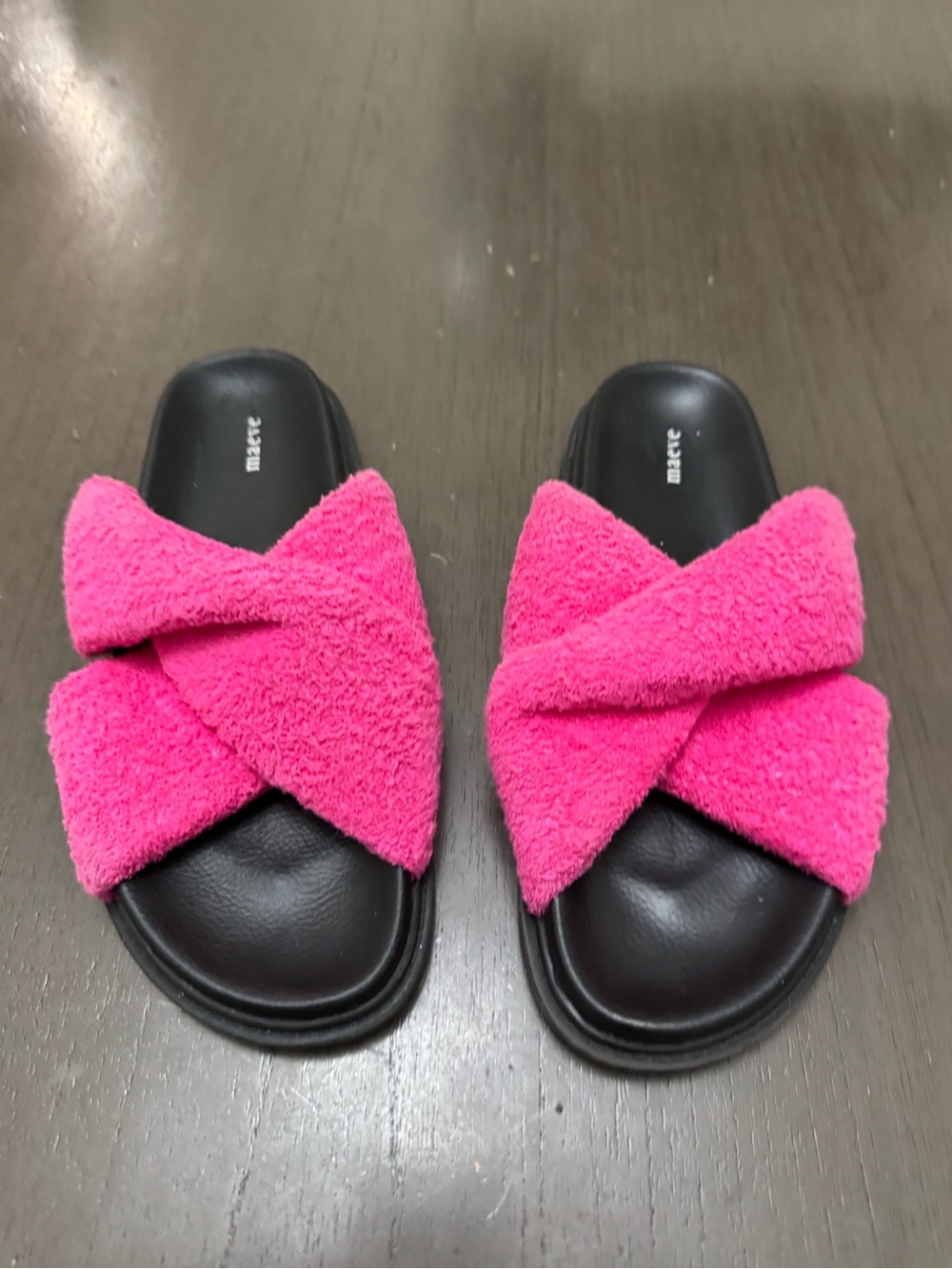 Maeve Hot Pink Crisscross Terry Slide Sandals